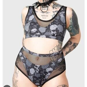 Killstar Tomb Lagoon Bikini Set XS Black Skull Gothic Pinup Vampy Rockabilly Emo